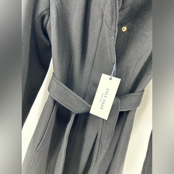 NWT Cole Haan Signature Slick Belted Long Coat Wool Blend Zip Snap Size 6 - Picture 7 of 16
